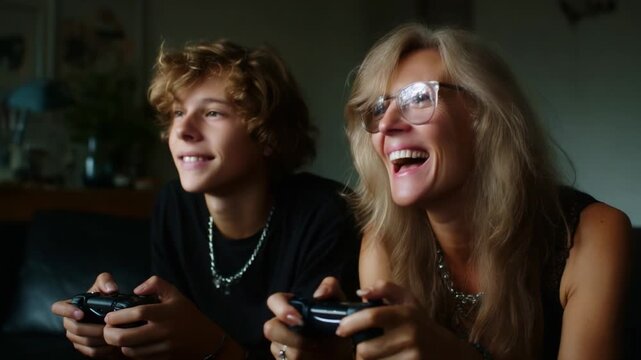 Joyful Gaming Moments: A Dynamic Duo Engaged in an Exciting Video Game Session, Sharing Laughter and Bonding Over Their Favorite Pastime Together at Home