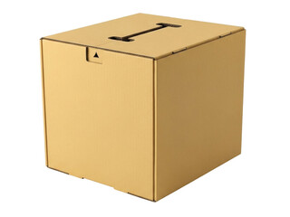 Isolated cube box of cardboard with slots for carrying, brown colored packing container