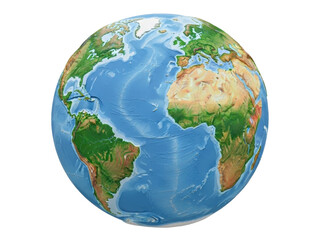 Isolated view of Earth globe showcasing landmasses and oceans, with detailed terrain mapping