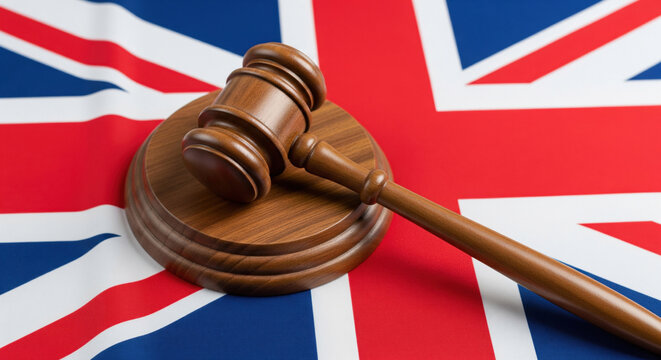 Judge's gavel on union jack: symbol of british justice and authority - Powered by Adobe