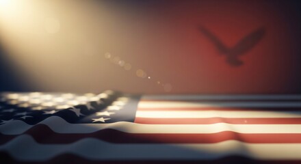 Serene veterans day cinematic tribute: flag texture, warm light