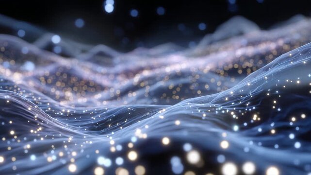 28Abstract macro image of synthetic skin surface, gentle wave formation of microscopic cells, luminescent layers illustrating regenerative medicine technology