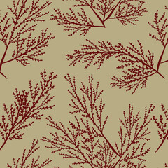 Floral Minimalistic Background with Leaves Japanese Style. Leaf Seamless Pattern. Botanical Pattern Background for Fabric, Textile, Surface Design. 