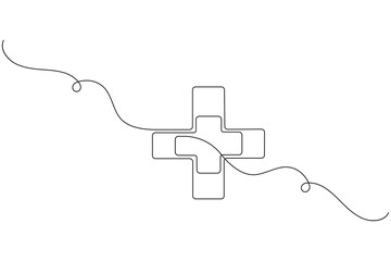 Healthcare heart cross and heartbeat continuous one line drawing outline art
