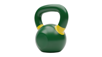 Isolated green kettlebell with yellow accents for strength training exercises or fitness routines