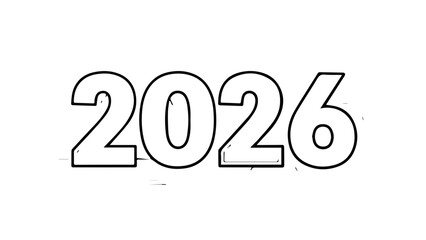 Bold black and white outline graphic displaying the upcoming calendar year two thousand twentysix for future planning and projections