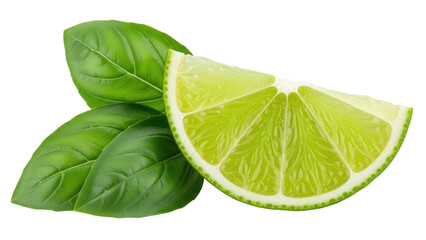 Isolated lime wedge with green basil leaves for cocktails and food decoration shot © Oisin