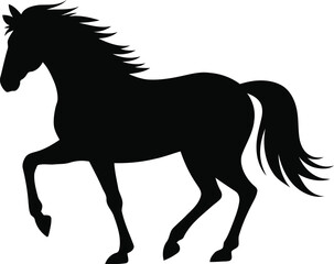 Majestic black horse silhouette in motion showing power and grace