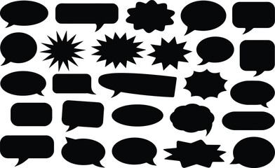 Collection of black speech bubbles and comic book elements