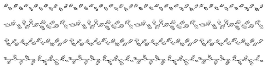 Hand drawn oak leaves borders set vector seamless decorative floral dividers with acorns sketch style autumn foliage lines © Amelia