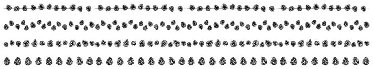 Hand drawn pine cone borders set vector sketch style Christmas dividers and decorative winter lines