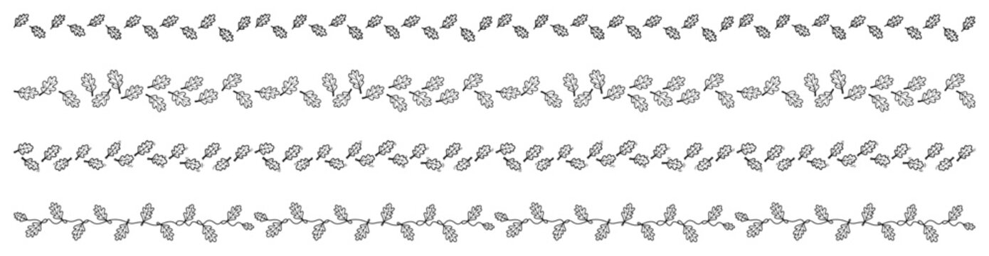 Hand drawn oak leaves borders set vector seamless decorative floral dividers with acorns sketch style autumn foliage lines