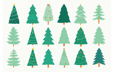 Collection of Hand- Drawn Christmas Trees in Various Styles and Colors holiday decoration
