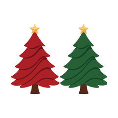 Two Stylized Christmas Trees with Golden Stars on White Background holiday festive