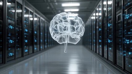 Intelligent brain energy consumption data centers network artificial intelligence digital hologram visualization neural cooling efficiency floating - Powered by Adobe
