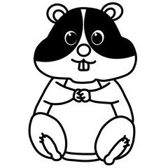 Cute Cartoon Hamster Sitting with Adorable Expression in Line Art