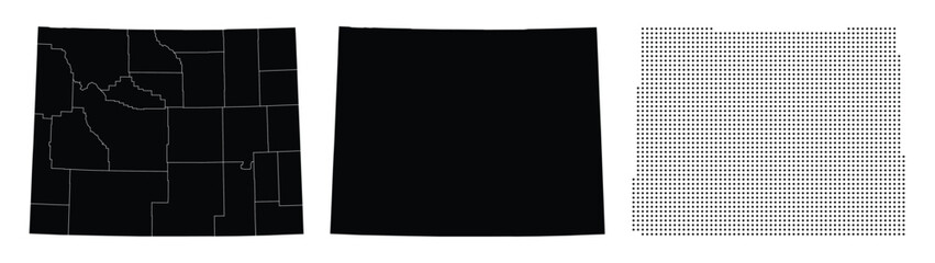 Obraz premium Wyoming state shape outline vector illustration with county divisions and pixel grid