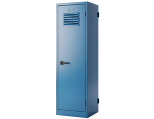 Single light blue metal school locker isolated on transparent background