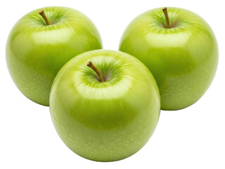 Isolated three green apples, delicious fresh fruit, healthy eating, wholesome snack