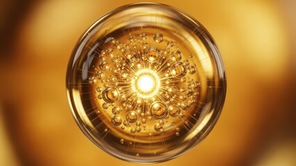  Radiant Golden Sphere with Bubbles and Light Burst