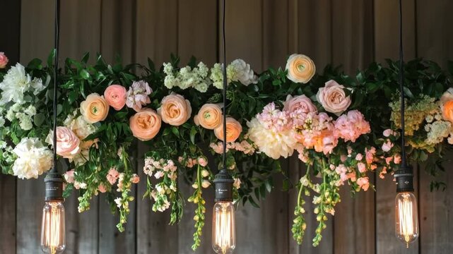 Floral Elegance: Capturing the beauty of nature's delicate blooms, with a stunning floral arrangement cascading over a rustic backdrop. This scene embodies nature's exquisite charm.