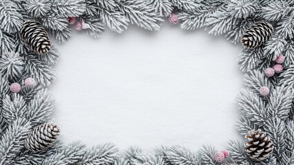 Frosted Winter Pine and Berry Frame with Copy Space