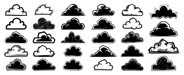 Hand-Drawn Cloud Icon Set – Sketch Vector Weather Sky Collection