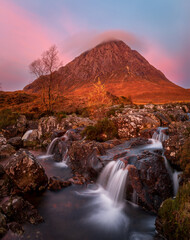 Etive Mor at Sunrise, Conical mountain in the red glow of sunrise © Conor