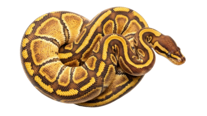 Isolated, golden ball python in a coil on a seamless backdrop, beautiful royal python snake