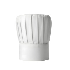 A chef's hat, symbolic of culinary expertise. The pristine white fabric is neatly pleated, highlighting its form. 