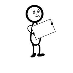 Stick Figure Character Holding a Large Blank White Signboard