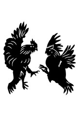 Black Silhouette of Two Roosters Fighting and Facing Off