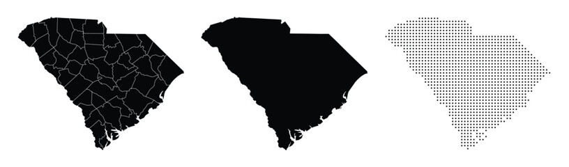 South Carolina State Map Illustrations Divided into Counties and Pixelated Outline