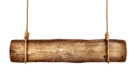 Wooden sign hanging on rope