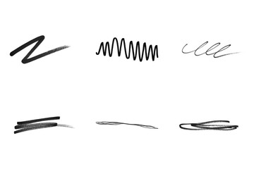 Fototapeta premium Set of black hand drawn scribble lines and swirls isolated on transparent background