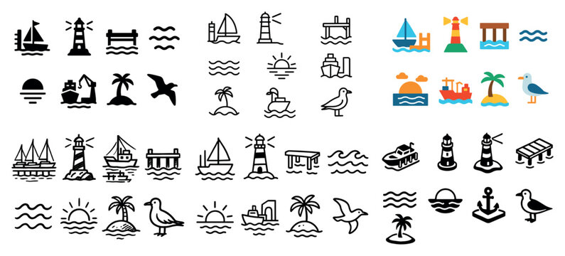 Variety of nautical and coastal icon designs