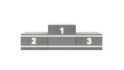 Three tiered victory podium for sports competition isolated on transparent background