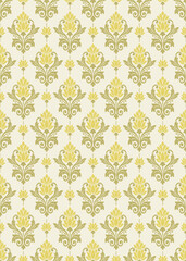 Yellow and green floral damask seamless pattern, elegant damask pattern vector wallpaper, classic damask pattern vector for Wallpaper, Fabric, Branding, Packaging, Invitations, Wedding, luxury design.
