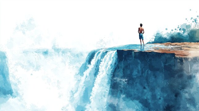 Victoria Falls Devils Pool. Victoria Falls Devils Pool hand drawn watercolor illustration on white background