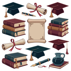 Diploma and graduation hat flat vector icon