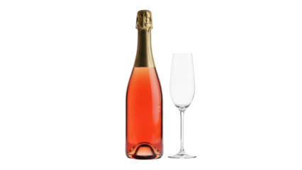 Isolated rosé wine bottle next to a tall champagne glass, ready to celebrate a special occasion