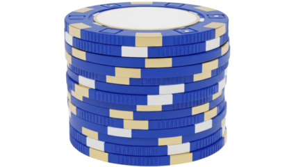 Isolated Stack of Blue and Gold Poker Chips Set for Casino Gaming and Betting Games
