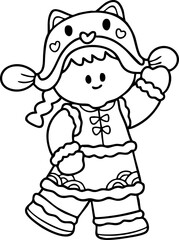 Chinese New Year 2026, the year of the Horse, red and gold line art characters, simple hand-drawn Asian elements with craft (Chinese translation: Happy Chinese New Year 2026, year of the Horse)