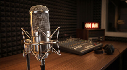 Retro Metallic Radio Microphone for Live Podcast Broadcast