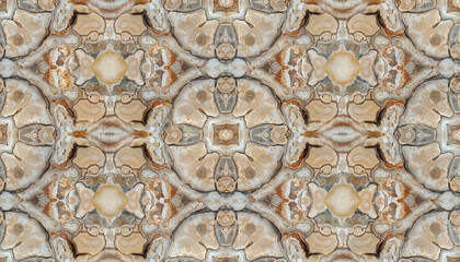 Obraz premium Intricate seamless kaleidoscope pattern derived from natural stone texture with earthy tones.