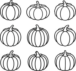 Nine hand drawn pumpkins pattern for autumn holiday designs