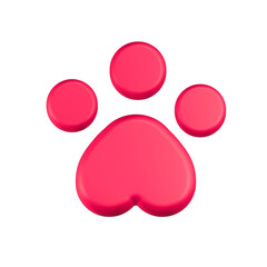 3d rendering icon paw red color