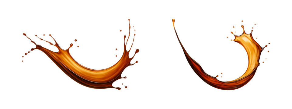 Realistic splashes of Cola, tea, coffee or whiskey with drops. Vector realistic illustrationRealistic splashes of Cola, tea, coffee or whiskey with drops. Vector realistic illustration