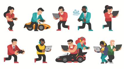 Diverse People Playing Video Games and Using Laptops Modern Technology Entertainment and Connection