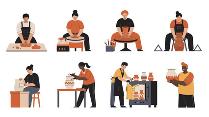 Diverse Artisans Crafting Pottery A Collection of Ceramic Artists at Work